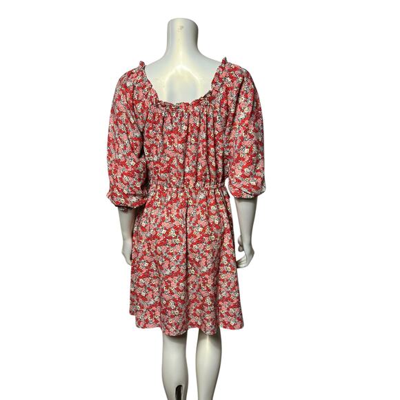 LOFT Outlet Petite Red Floral Off Shoulder Elastic Waist Dress Size 8 - Picture 8 of 9